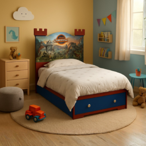CAMA CALCOMANIA 1.5 PLAZAS TAPIZADA C/SABANERA DISEÑO