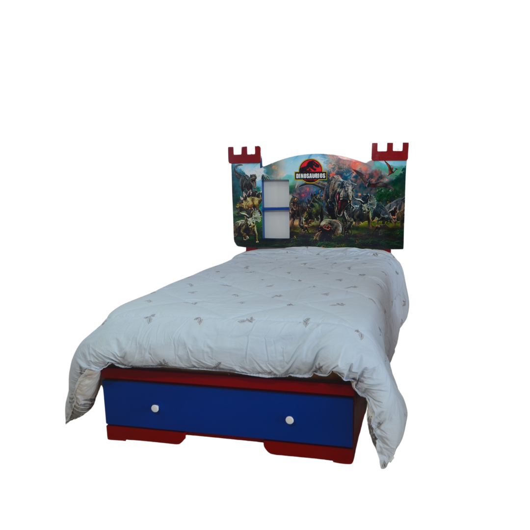 CAMA CALCOMANIA 1.5 PLAZAS TAPIZADA C/SABANERA DISEÑO