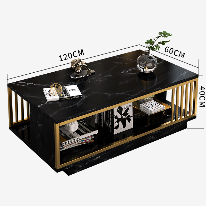 MESA DE CENTRO ROMANO - MARMOLEADO NEGRO Y DORADO - MFTOP - Imagen 3