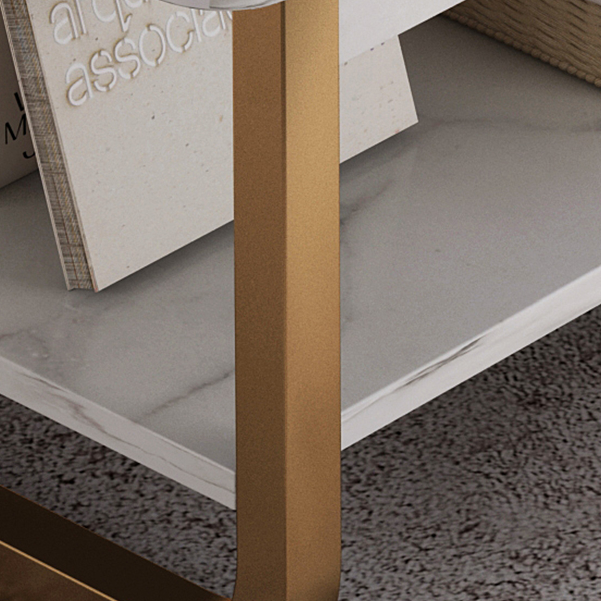 MESA DE CENTRO DELUXE - MARMOLEADO BLANCO Y DORADO -MFTOP - Imagen 5