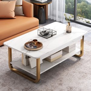 MESA DE CENTRO DELUXE - MARMOLEADO BLANCO Y DORADO -MFTOP