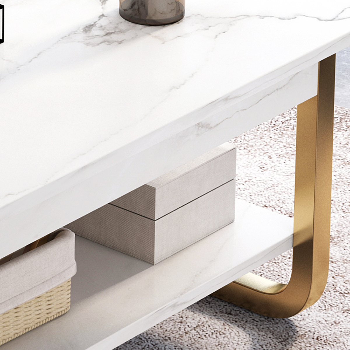 MESA DE CENTRO DELUXE - MARMOLEADO BLANCO Y DORADO -MFTOP - Imagen 3