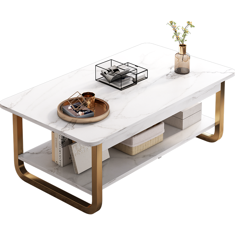 MESA DE CENTRO DELUXE - MARMOLEADO BLANCO Y DORADO -MFTOP - Imagen 7