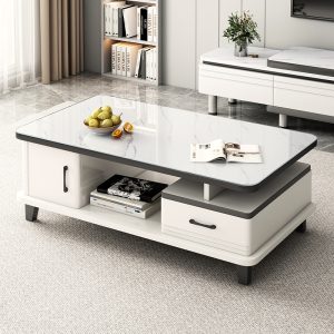 MESA DE CENTRO MODERNA BLANCO CON VIDRIO - MFTOP