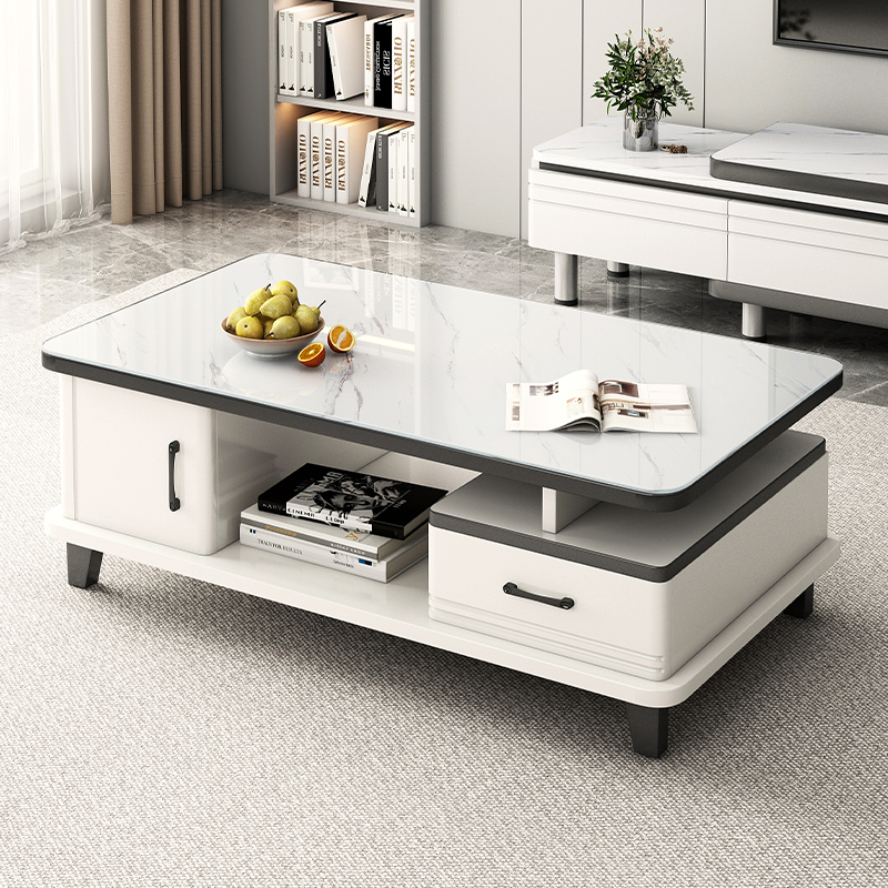 MESA DE CENTRO MODERNA BLANCO CON VIDRIO - MFTOP