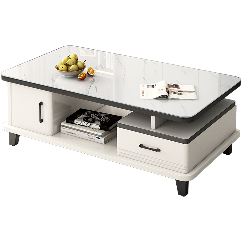 MESA DE CENTRO MODERNA BLANCO CON VIDRIO - MFTOP - Imagen 4