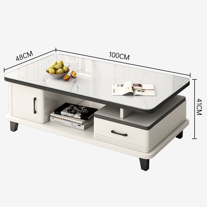 MESA DE CENTRO MODERNA BLANCO CON VIDRIO - MFTOP - Imagen 2