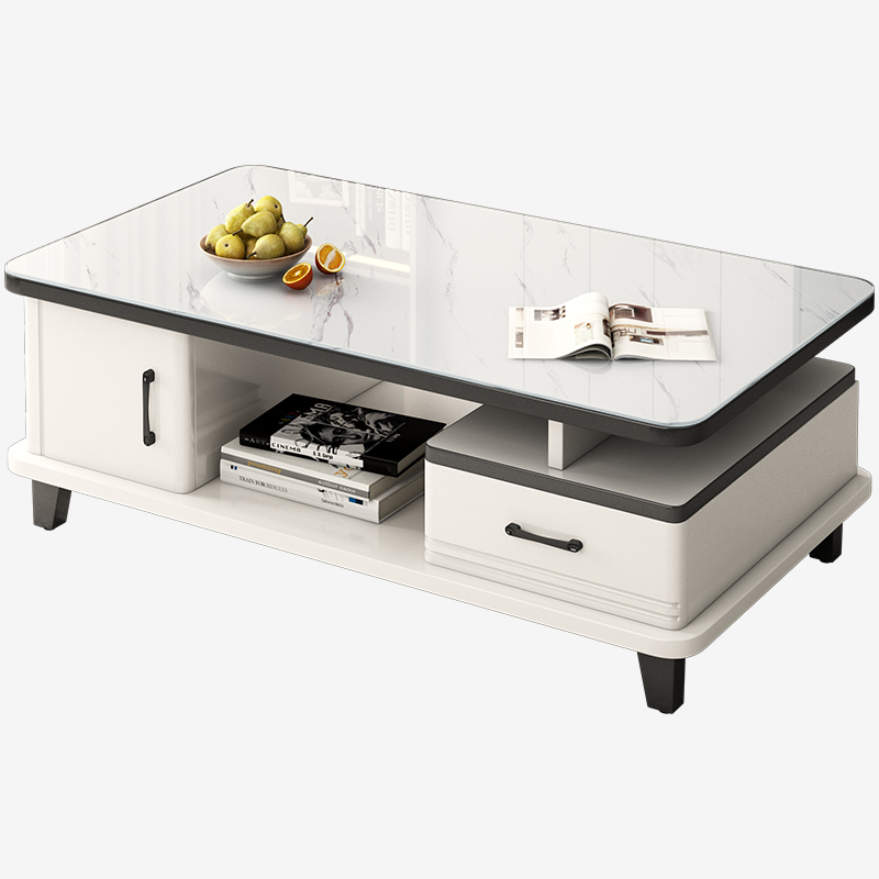 MESA DE CENTRO MODERNA BLANCO CON VIDRIO - MFTOP - Imagen 3