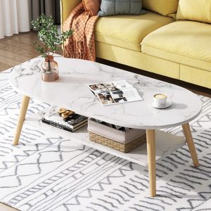 MESA DE CENTRO VINTAGE MARMOLEADO BLANCO - MFTOP