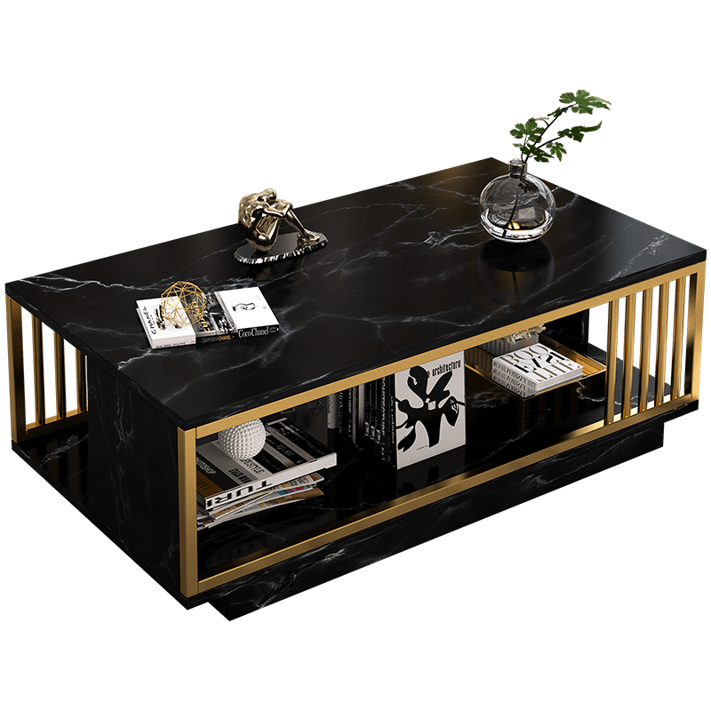 MESA DE CENTRO ROMANO - MARMOLEADO NEGRO Y DORADO - MFTOP - Imagen 2