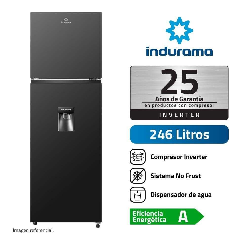 RI-389DNI - Refrigeradora No Frost Negra 246L C/Dispensador Indurama