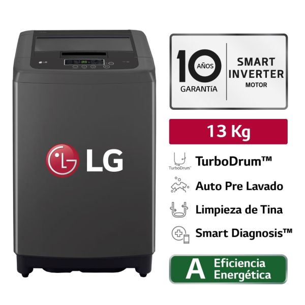 WT13BPBK - Lavadora Automática Tecnología Smart Invert Turbo Drum Negro 13Kg LG