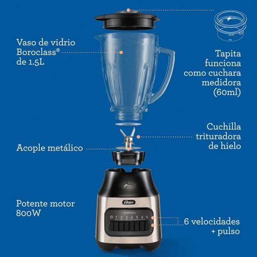 Licuadora Oster® con vaso de vidrio y 6 velocidades más pulso BLSTPEG - Imagen 2