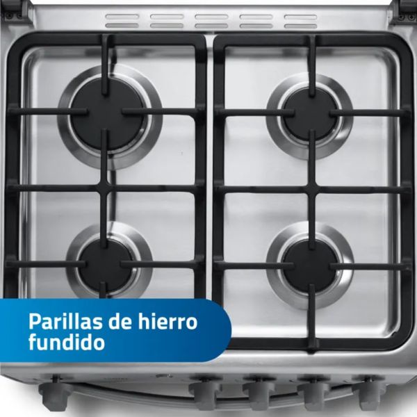 CORUÑA QZ CROMA - Cocina De Pie 1 Horno 4 Hornillas Gris 24, Parrilas de Hierro Fundido, Indurama - Imagen 2