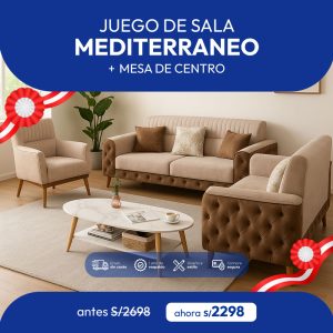 JUEGO DE SALA 3X2X1 – MEDITERRANEO + MESA DE CENTRO VINTAGE