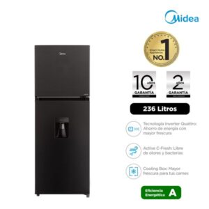 MDRT346MTR28PEWD - Refrigeradora Top Mount Inverter 236Lts Inox Negra, Midea