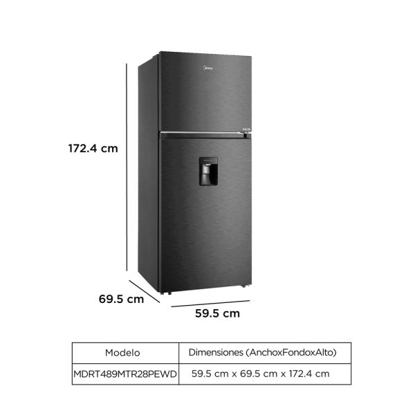 MDRT489MTR28PEWD - Refrigeradora 338L 2 Puertas C/Dispensador Inox Negra Midea - Imagen 3