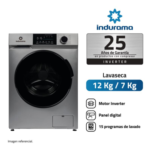 LRI-312C - Lavaseca 12Kg Lavado/7Kg Secado Carga Frontal Motor Inverter Croma Indurama