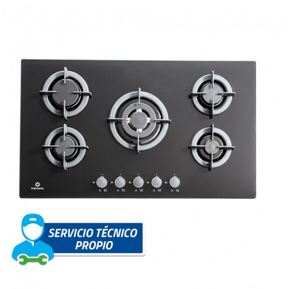 EGI-905VDNEG 5Q- Cocina empotrable a gas 5Q negro 87cm Indurama