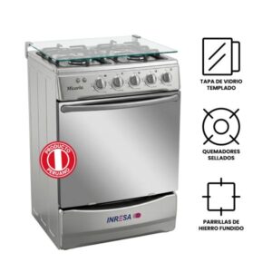 MICAELA - Cocina De Pie 1 Horno 4 Hornillas, Triple Llama, Silver 24" Inresa