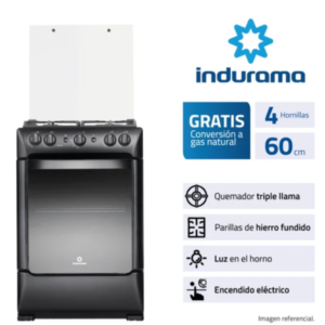 POMPEYA ZFO - Cocina De Pie 1 Horno 4 Hornillas, Parrillas Hierro Fundido, Triple Llama, Negra 24" Indurama