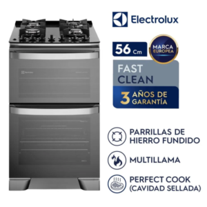 F4EDG - Cocina De Pie, Doble Horno, 4 Quemadores, Con Mesa De Vidrio 56Cm Gris Electrolux