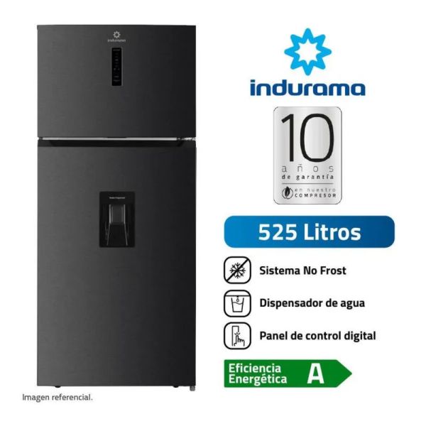 RI-578DN - Refrigeradora Top Mount, Con Dispensador, Negra 525L Indurama