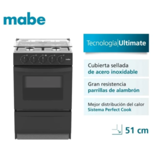 EMP2000AN0 - Cocina De Pie 1 Horno 4 Hornillas Negro 52Cm Mabe